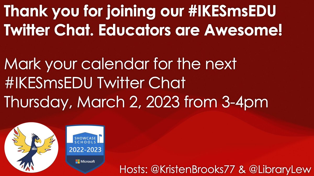 Thank you for joining our #IKESmsEDU twitter chat! Educators are Awesome!

Mark your calendar for Thursday, March 2, 2023 from 3-4pm for our next #IKESmsEDU Twitter Chat 

@IndianKnollES @CerasoliKim @librarylew @CherokeeSchools @MicrosoftEDU @MIEE_Flopsie