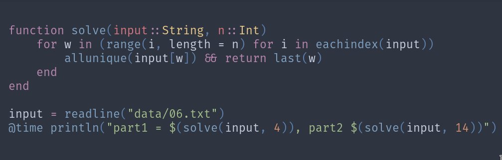 rawlexander's tweet image. AoC #6: Not clever, but feels clean
#AdventOfCode #JuliaLang