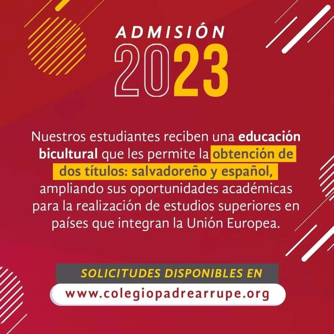 Bellita_1007's tweet photo. 💻 ¿Ya iniciaste tu proceso de admisión 2023?
Ingresa a nuestra página web y cumplimenta tu solicitud en línea para todos los niveles. 
Doble titulación: salvadoreña y española.
https://t.co/JrH4zicaJp 
#SoyArrupe2023 #SiempreMásParaLosDemás #EducacionSV #EducacionDeCalidad https://t.co/CNRAzCO0v1