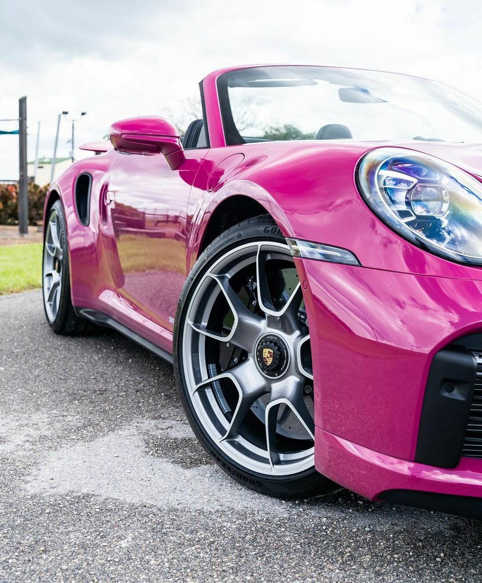 PorscheCIub's tweet photo. Paint-to-Sample Rubystar 992 Turbo S Cabriolet https://t.co/XtX33Hjv3C