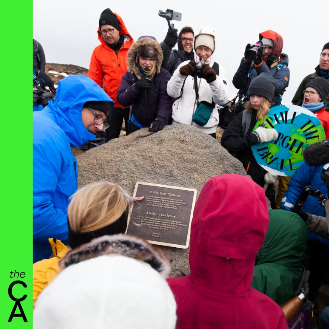ClimateAgency1's tweet photo. A punchy yet clear climate message - Iceland hosting a funeral for a glacier lost to climate change. The plaque is a reminder of how fast we can lose the natural world around us.

 #cleargoalclearmessage #clearcommsforclimate https://t.co/R2a4LKBl7n