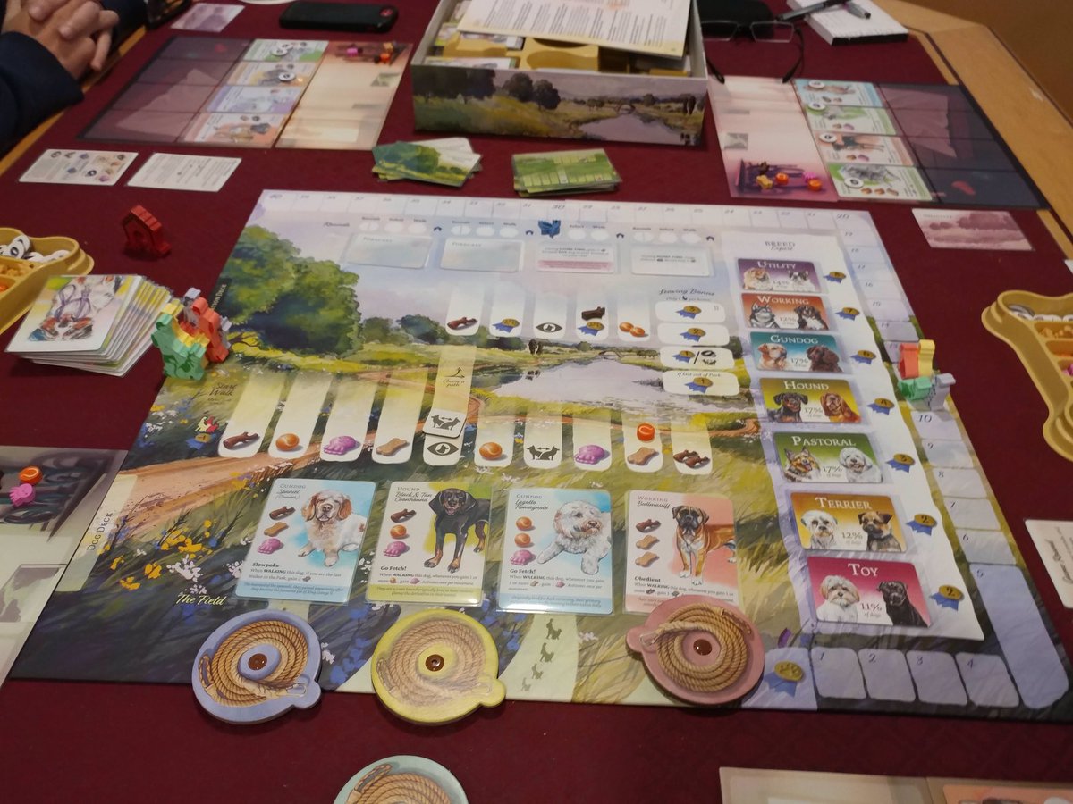 BoardGameBloke's tweet photo. Monday night #VCSBG #boardgames &amp; #craftbeer 
1st play of Dog Park #boardgame by @BirdwoodGames 
So many fave doggo breeds to choose from. At one point I had a small lead. Then Richard overtook me in final scoring. I was barking mad!
👍 https://t.co/r9zSMiZVIo