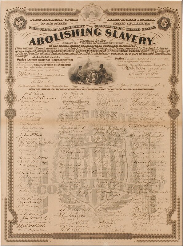 On this day in 1865 the Thirteenth Amendment to the constitution was ratified, officially ending the institution of slavery in the U.S.