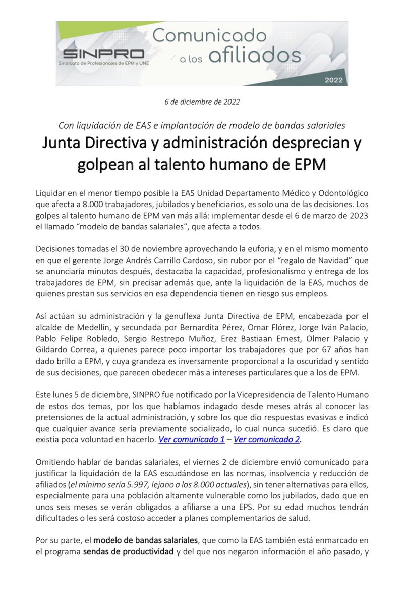 SinproColombia's tweet photo. ℂ𝕆𝕄𝕌ℕ𝕀ℂ𝔸𝔻𝕆
𝗖𝗼𝗻 𝗹𝗶𝗾𝘂𝗶𝗱𝗮𝗰𝗶ó𝗻 𝗱𝗲 𝗘𝗔𝗦 𝗲 𝗶𝗺𝗽𝗹𝗮𝗻𝘁𝗮𝗰𝗶ó𝗻 𝗱𝗲 𝗺𝗼𝗱𝗲𝗹𝗼 𝗱𝗲 𝗯𝗮𝗻𝗱𝗮𝘀 𝘀𝗮𝗹𝗮𝗿𝗶𝗮𝗹𝗲𝘀 𝗝𝘂𝗻𝘁𝗮 𝘆 𝗮𝗱𝗺𝗶𝗻𝗶𝘀𝘁𝗿𝗮𝗰𝗶ó𝗻 𝗱𝗲𝘀𝗽𝗿𝗲𝗰𝗶𝗮𝗻 𝘆 𝗴𝗼𝗹𝗽𝗲𝗮𝗻 𝗮𝗹 𝘁𝗮𝗹𝗲𝗻𝘁𝗼 𝗵𝘂𝗺𝗮𝗻𝗼 𝗱𝗲 𝗘𝗣𝗠. https://t.co/oZMvk854bR
