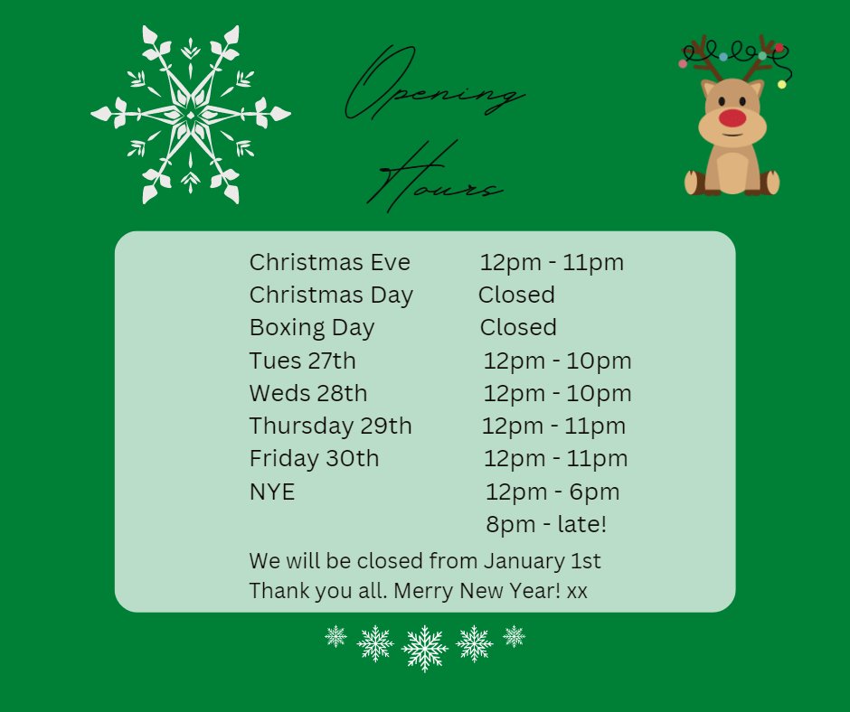 Christmas Opening Hours ... 🎅