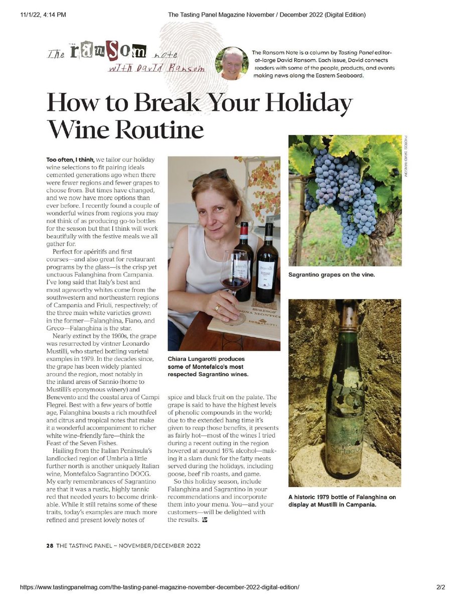 “How to break your holiday wine routine”? Secondo David Ransom sulla rivista americana The Tasting Panel, la risposta sta nell’affascinante storia della cantina Mustilli e della falanghina del Sannio 

#campaniastories #press #thetastingpanel #iobevocampano