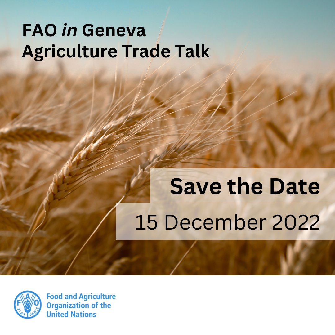 FAOGeneva's tweet image. 📢 SAVE THE DATE @FAOGeneva is organizing its Agriculture Trade Talks on:
➡️ Food imports, food security & vulnerability
➡️ Empirical indicators applied to the Near East & North Africa region
📆 15 Dec 2022
⏲️ 15:00 - 16:15 CET
📝 Register here: bit.ly/AGRITRADEDEC