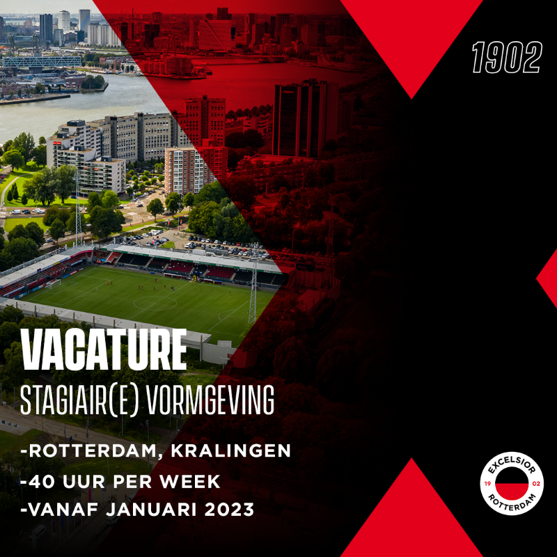 excelsiorrdam's tweet photo. ❗ 𝗩𝗮𝗰𝗮𝘁𝘂𝗿𝗲: Vormgeving stagiair
🎨 Wij zijn op zoek naar de volgende 'digitale' Picasso die zich verder wil ontwikkelen bij een Betaald Voetbal Organisatie! 
📆 Vanaf januari 2023

💪⚫🔴 #samensterk