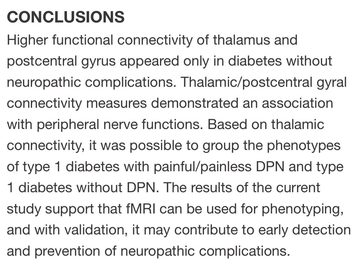 Niels Ejskjaer (@nielsejskjaer) on Twitter photo 4th #MEDONproject publication:
We report on novel MRI findings, “Thalamic connectivity can group phenotypes of T1D +/- neuropathy”
A 3rd neuron disease?
#StenoNord #SDCN <a href="/AalborgUH/">Aalborg Universitetshospital</a> #NeuroScienceAAU <a href="/CNAP_AAU/">CNAP-AAU</a> <a href="/Reg_Nord/">Region Nordjylland</a>
🔹PubMed pubmed.ncbi.nlm.nih.gov/36469731
🔹DOI doi.org/10.2337/dc22-0… 4th #MEDONproject publication:
We report on novel MRI findings, “Thalamic connectivity can group phenotypes of T1D +/- neuropathy”
A 3rd neuron disease?
#StenoNord #SDCN <a href="/AalborgUH/">Aalborg Universitetshospital</a> #NeuroScienceAAU <a href="/CNAP_AAU/">CNAP-AAU</a> <a href="/Reg_Nord/">Region Nordjylland</a>
🔹PubMed pubmed.ncbi.nlm.nih.gov/36469731
🔹DOI doi.org/10.2337/dc22-0…