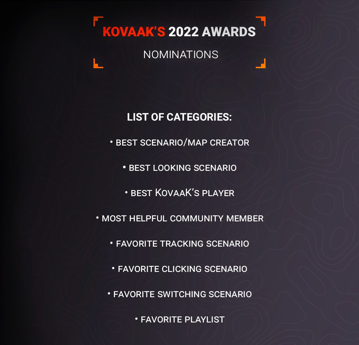 KovaaKs's tweet image. 🎉Introducing the 2022 KovaaK's Awards, where we recap game and community stats, featuring the best content and creators, as nominated and voted by you!
Vote here➡️forms.gle/mqHp1C9NBgVzPi…