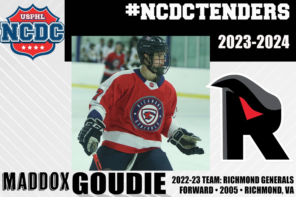 #NCDCTenders: ICYMI, How about this for #USPHLAdvancement - the @RVAGenerals #USPHLPremier '05 standout Maddox Goudie is heading up to the #NCDC's @RocketsHC for 2023-24! Congratulations to Maddox, the Generals and the Rockets for his tender signing, and best of luck!