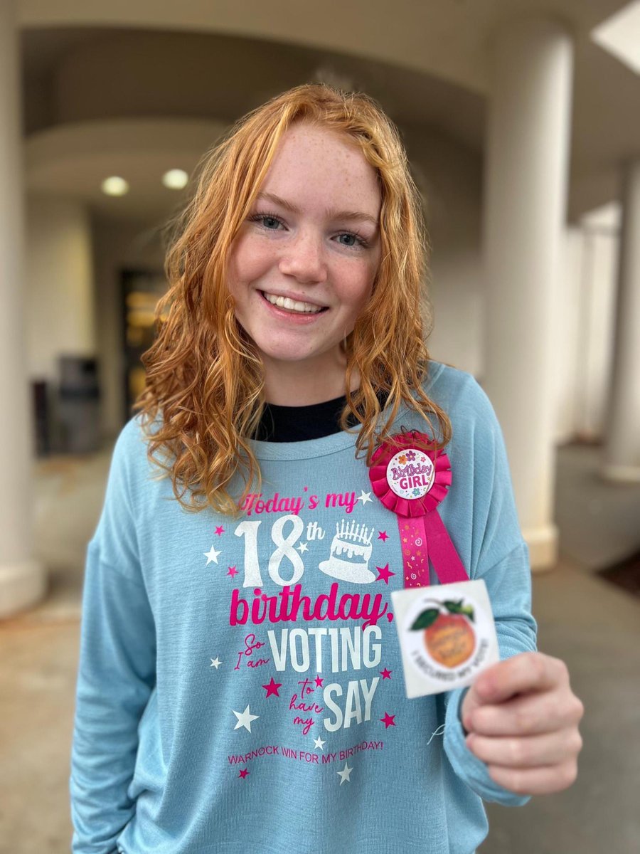 Hope turned 18 TODAY and cast her FIRST vote for <a href="/ReverendWarnock/">Reverend Raphael Warnock</a>.

Happy birthday, Hope! Onwards to victory!