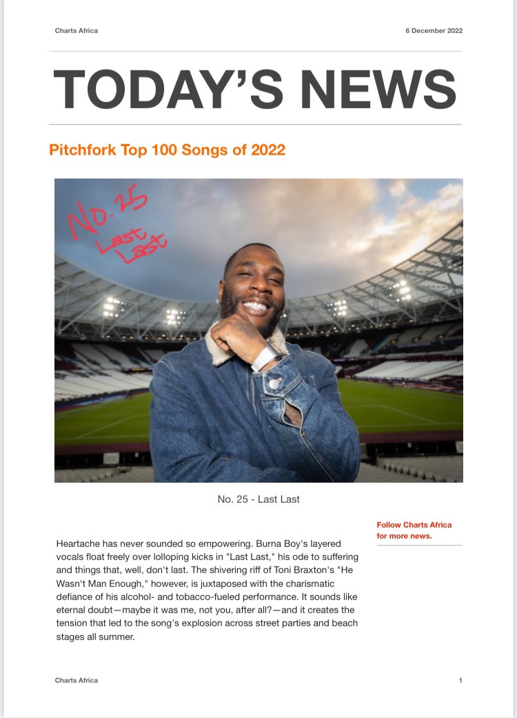 ChartsAfrica 📊 on Twitter "Burna Boy’s “Last Last” ranks 25 on