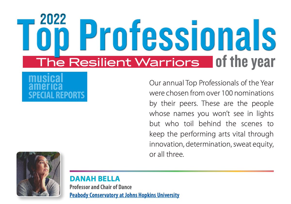 Congratulations @dbDanceWorks on being selected a @MusicalAmerica Top Professional and Resilient Warrior! @george_peabody @DanceBfa FTW!