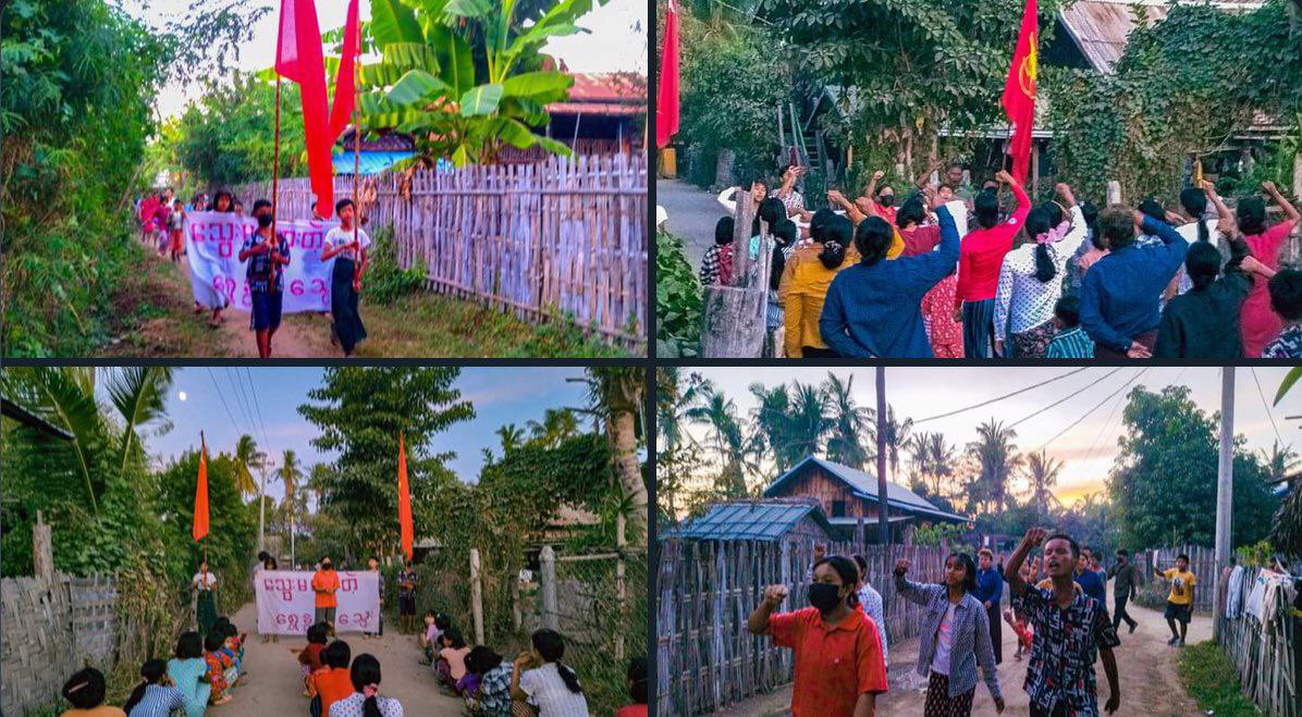 The protest against genocidal military dictatorship was held by the protesters of Shwe Nwe Thway Strike in Yinmarbin township today.  #2022Dec6Coup  #StopExecutingOurStudents  #WhatsHappeningInMyanmar
