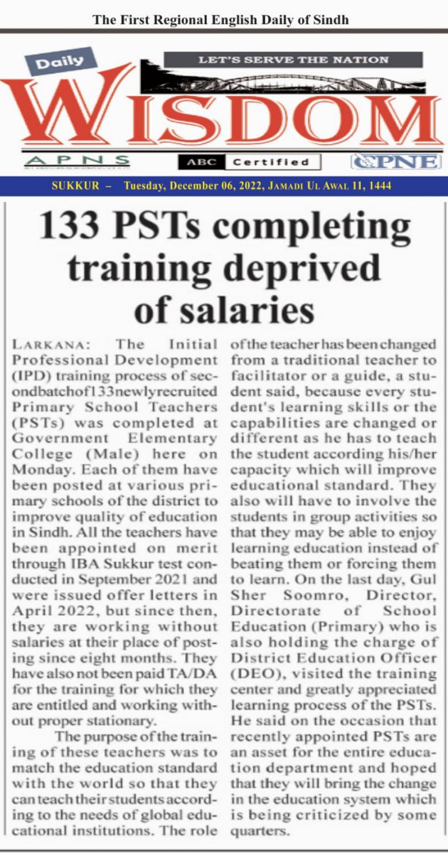 Dawoodpotojamal's tweet image. Why these #PSTs recruited in #BPS-14 are still without monthly #salaries despite passage of 8 months..!!??

#Teachers #EducationForAll #educational #Sindh #schools #EducationMatters #TrainingandDevelopment

@AkbarLaghari5