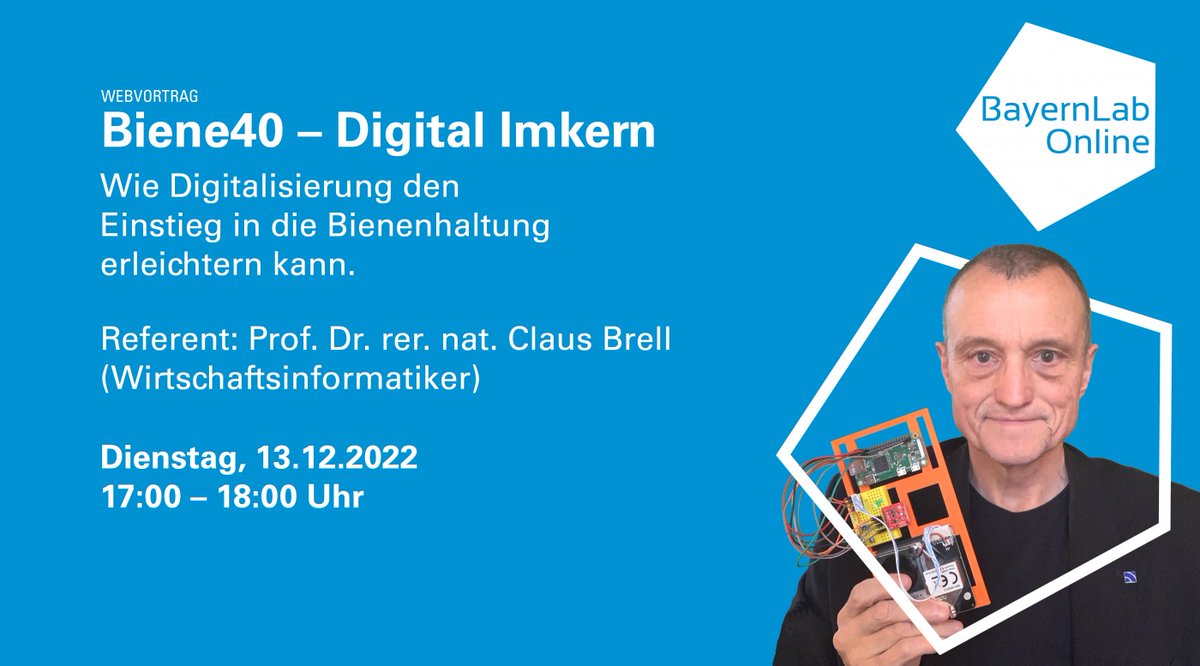 clausbrell's tweet photo. Am 13.12.2022 17:00 gibts bei #BayernLab einen Online-Vortrag für jedermensch zur #Digitalisierung der #Bienenhaltung. Wer Technik und Bienen mag, kann sich hier anmelden: https://t.co/nFElZ7DkbE https://t.co/HFadVkssd3
