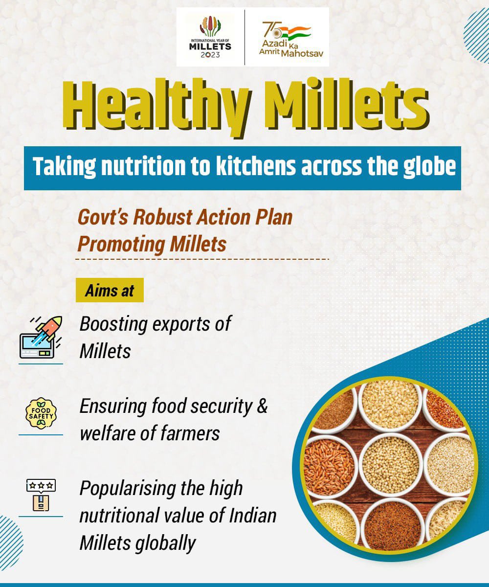 nitin_gadkari's tweet photo. International Year of Millets 2023 is a golden opportunity to increase production and consumption of Millets. Let millets be a part of our daily meal. Let the world know about the health benefits of our very own millet, a rich source of nutrients.
#IYM2023 https://t.co/fFis6g87Ee