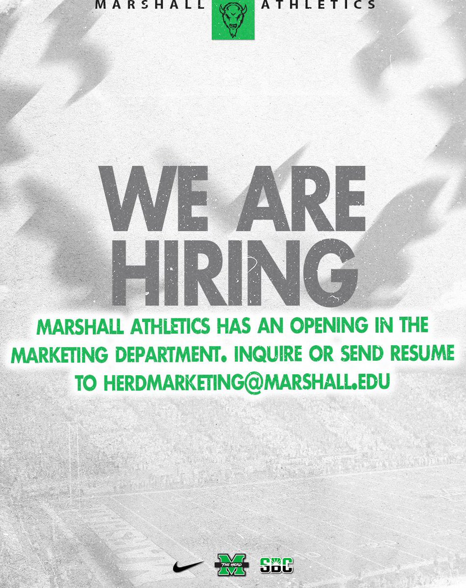Marshall Athletics (@herdzone) on Twitter photo ššØš¢š§ šš®š« šššš¦
We are looking for a new Marketing Assistant! Inquire or send resume to herdmarketing@marshall.edu
#WeAreMarshall ššØš¢š§ šš®š« šššš¦
We are looking for a new Marketing Assistant! Inquire or send resume to herdmarketing@marshall.edu
#WeAreMarshall