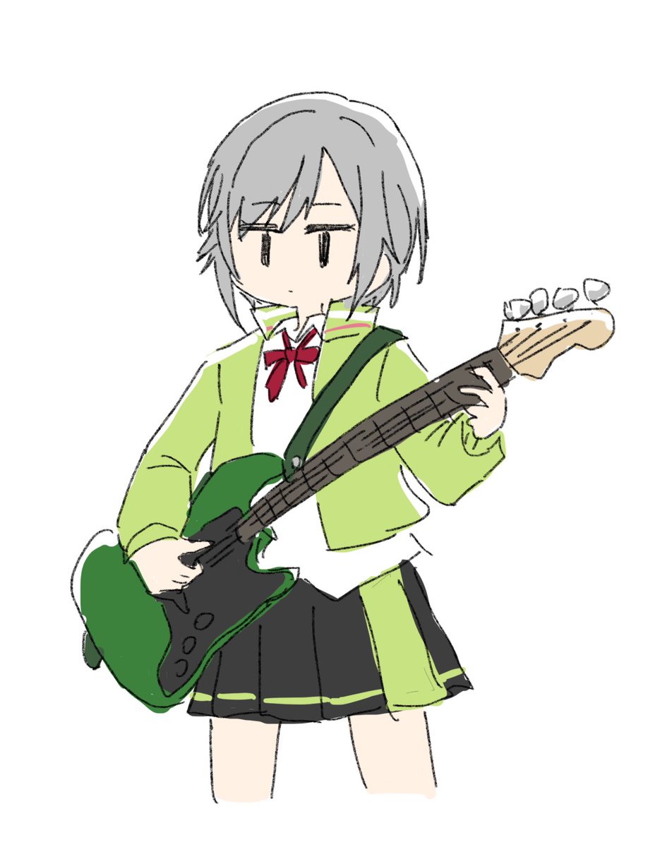 1girl instrument skirt solo guitar white background grey hair  illustration images