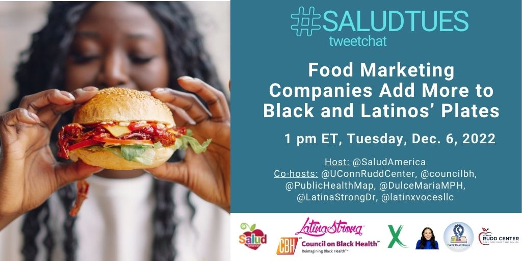 ltxvoces's tweet photo. Join us on TODAY at 1 pm ET for a #SaludTues Tweetchat!

We will be joining @SaludAmerica  @UConnRuddCenter  @councilbh @PublicHealthMap and others to discuss the effects of unhealthy food and beverage marketing for #Latinx families!

#Navidad #Familia #Comunidad #Salud #LaComida https://t.co/eGb2Ry72Jv