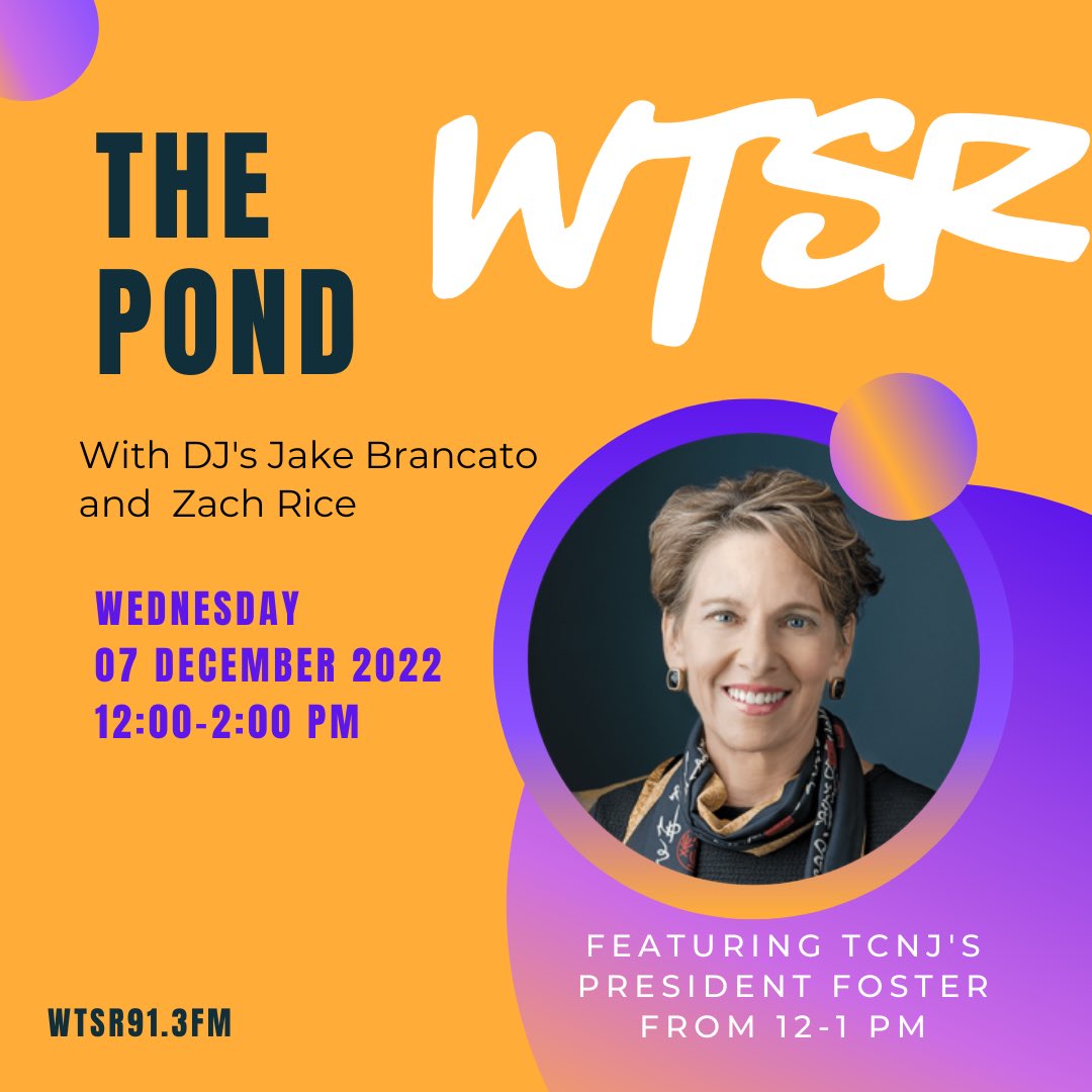 🔵TUNE IN🔵 Tomorrow, Wednesday December 7th to enjoy DJ’s Jake Brancato and Zach Rice’s dayside show, The Pond! Featuring TCNJ’s own President Foster from 12-1 PM! You won’t want to miss this. 

#wtsr #tcnj #openyourmind