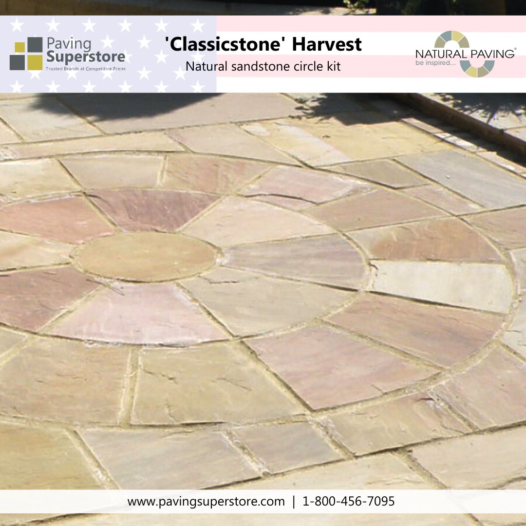 PavingssUsa's tweet photo. So many different shades and patterns. ➡️ https://t.co/CrW70oGlah

🍂 Harvest has shades of warm brown, pink, gray, and buff.

8' diameter, patio circle feature kit in natural sandstone with a cleft finish.

#patiocircle #sandstonepavers #pavingstones #pavers #naturalstone https://t.co/tjD8x6yQLG