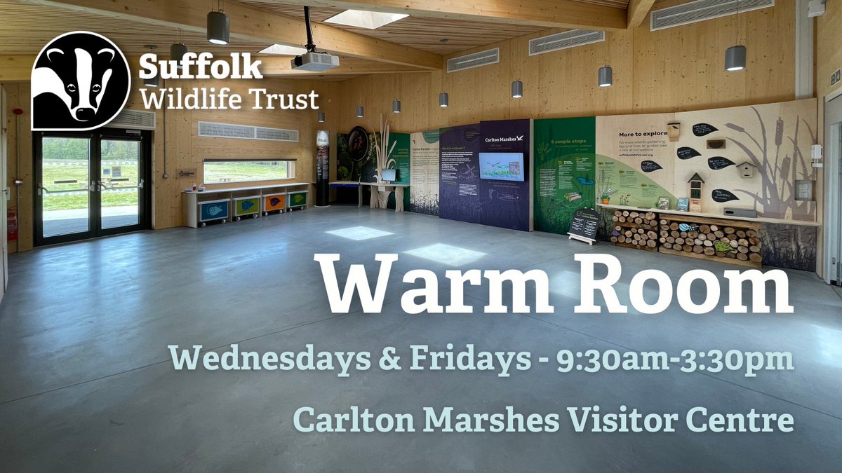 On Wednesdays and Fridays, 9.30-3.30pm, our @SWTCarltonMarsh Visitor Centre activity room will be a Warm Room; a welcoming space for anyone struggling with heating costs during colder months. With special thanks to @EastSuffolk. Starting this week until the end of March 2023.