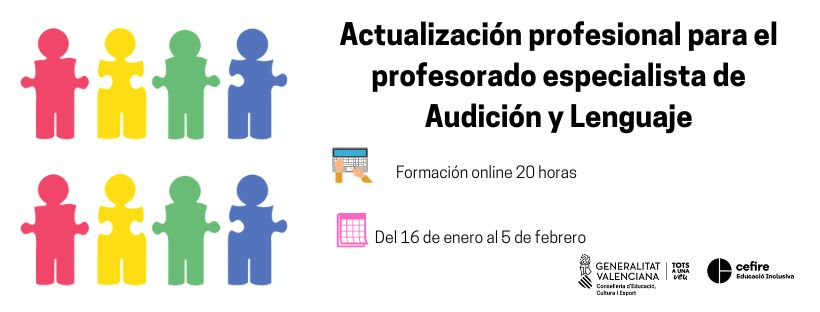 CEFIREambitINC's tweet photo. 📢Ja pots inscriure't en el curs Actualització professional per a profesorat especialista d'Audición i Llenguatge (curs 20 hores)

📆Del 16 al 5 de febrer

Tota la informació i inscripcions: 
https://t.co/0yipTHZBCc
@GVA_Cefire https://t.co/UioWhf98ue