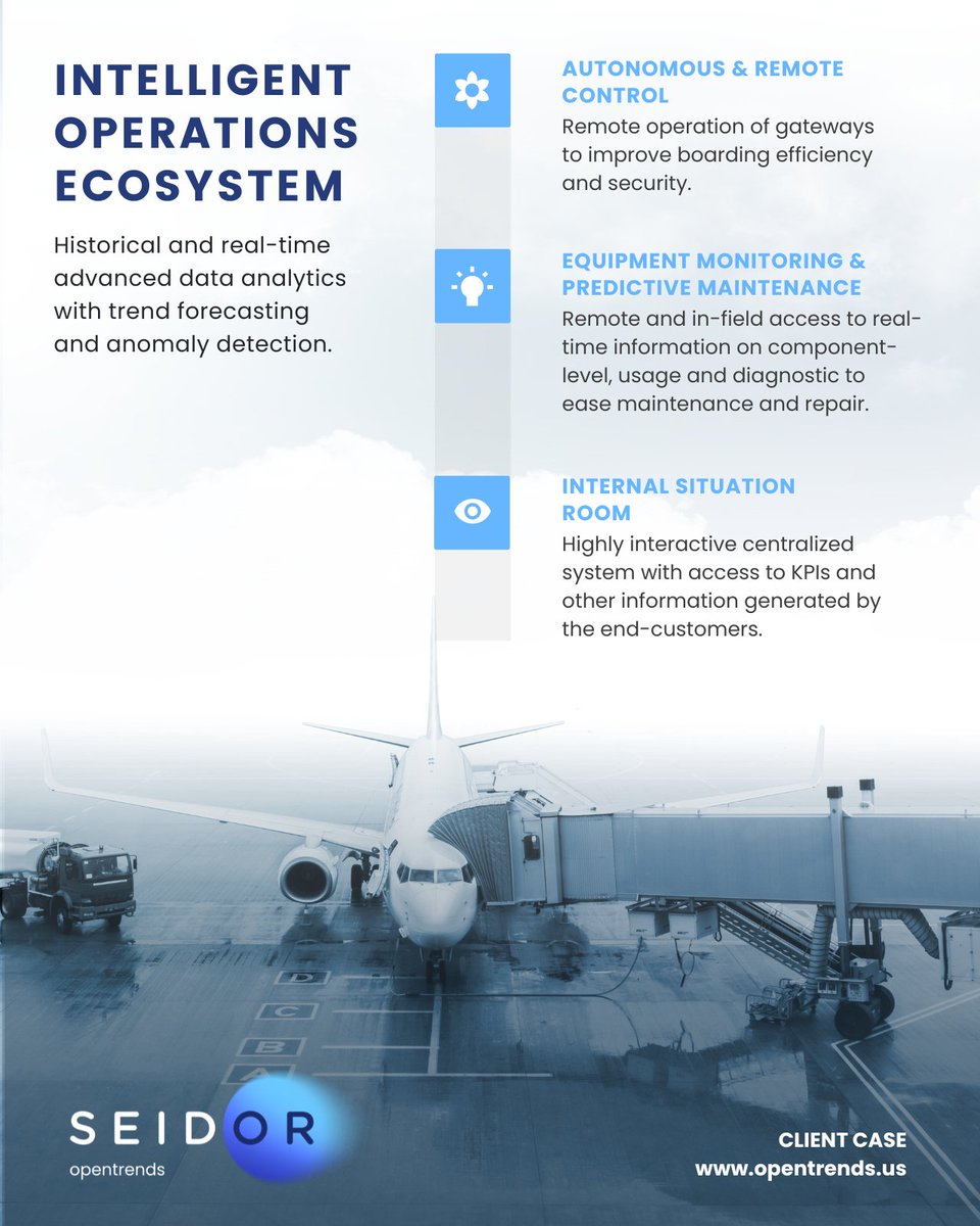 OpentrendsUS's tweet photo. An engineering firm sought to transform their #boardingbridges into IoT-connected devices. 💡
 
A custom #IoT platform converts the standalone boarding systems into an intelligent operations ecosystem. ☁️
 
Case study: https://t.co/zSaXYehx98 
 
#Cloud #IIoT #ClientWork https://t.co/gdzNXubhvG