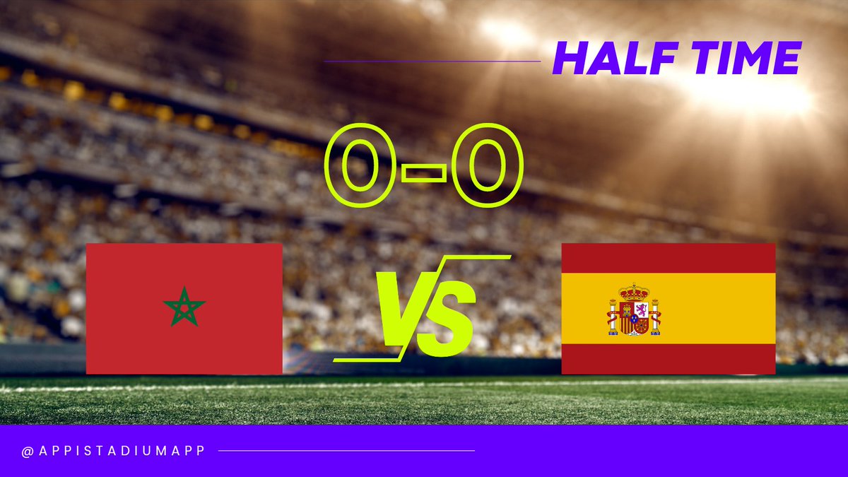 AppistadiumApp's tweet photo. Half-time ⚽

#FIFAWorldCupQatar2022 #FIFAWorldCup    #QatarWorldCup2022 #WorldCup2022 #moroccovsspain #Morocco #Spain #AppiStadium https://t.co/hJoHOtL2RX