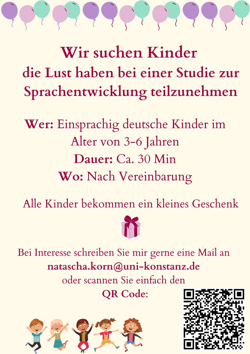 Please share! We are looking for monolingual German children aged 3 to 6 to take part in a study that investigates the comprehension of irony in children.