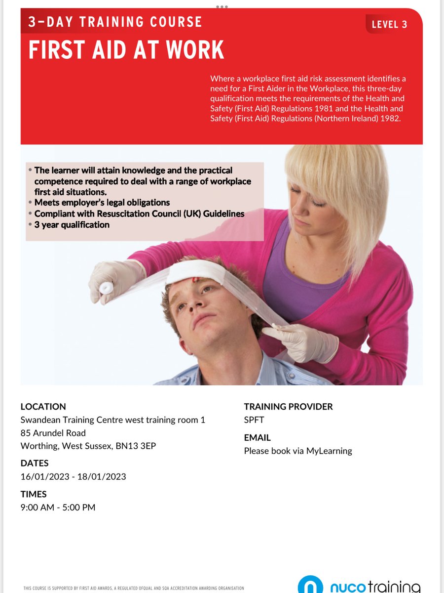 Does your Service require a First Aid? The SPFT Resus Service is running regular First Aid courses. To book go to the My Learning page. The Next 3 day course is January 16,17 &amp; 18th at Swandean. (Sussex Partnership staff only) <a href="/SPfTPhysicalHe1/">@SPfTPhysicalHealthMatters</a> <a href="/MyLearningSPFT/">MyLearning</a> <a href="/withoutstigma/">SPFT - No longer in use</a>