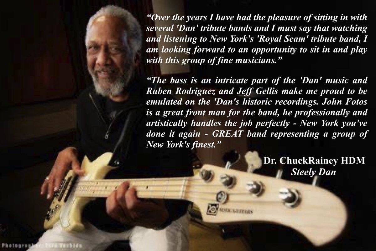 The Royal Scam would like to gratefully thank Steely Dan bassist Chuck Rainey <a href="/raineybass/">Chuck Rainey</a> for his wonderful comments about us. We are humbled by his kind words. Hope to see you soon Chuck - Thank you so much! #chuckrainey #RubenRodriguez #jeffgellis #johnfotos