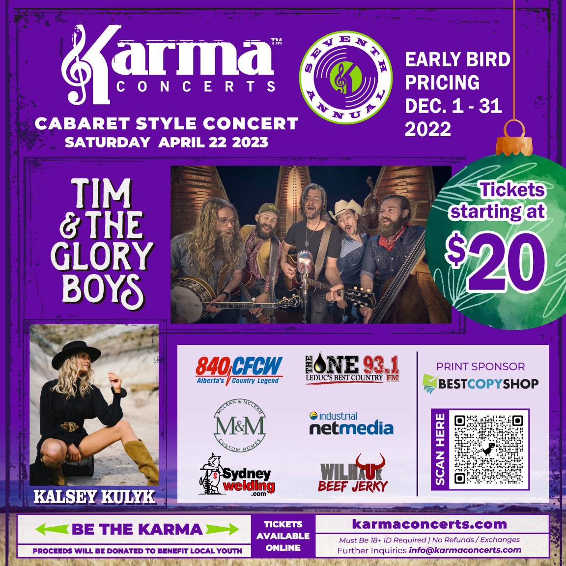 It's so cold today! 🥶 Warm your heart and give the gift of a night out. Early bird pricing this month only for the April Karma Concert so get your tickets now! 🎶🎵 bit.ly/3ihN4av

#KarmaConcerts #KarmaLeduc #bethekarma #thatskarmababy #Timandthegloryboys #kalseykulyk