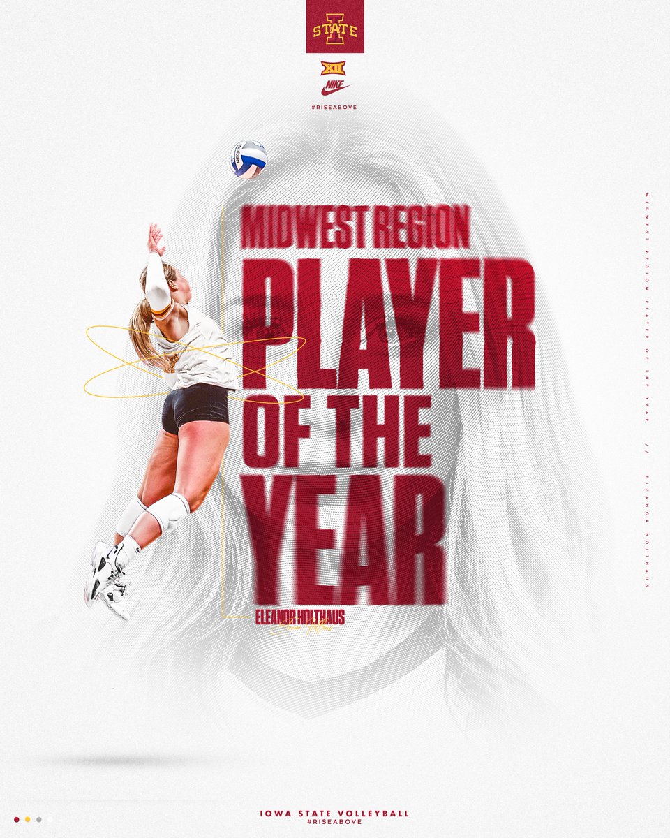CycloneVB's tweet photo. 𝑹𝒆𝒈𝒊𝒐𝒏𝒂𝒍 𝑷𝒍𝒂𝒚𝒆𝒓 𝒐𝒇 𝒕𝒉𝒆 𝒀𝒆𝒂𝒓.

Eleanor Holthaus becomes the first Regional Player of the Year in Iowa State history. 

#RiseAbove // https://t.co/7JcFhEcHyY https://t.co/ce4jCn80M8