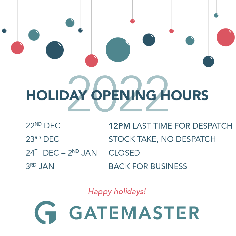 Hurry and make sure you get your stock sorted so you have a great start to 2023! 
🌲 22nd December: Order before 12pm
🌲 23rd December: Internal stock take, no despatch
🌲 24th December - 2nd January: Closed
🌲 3rd January: Back for business!
#gatemaster #gatehardware #gatelocks