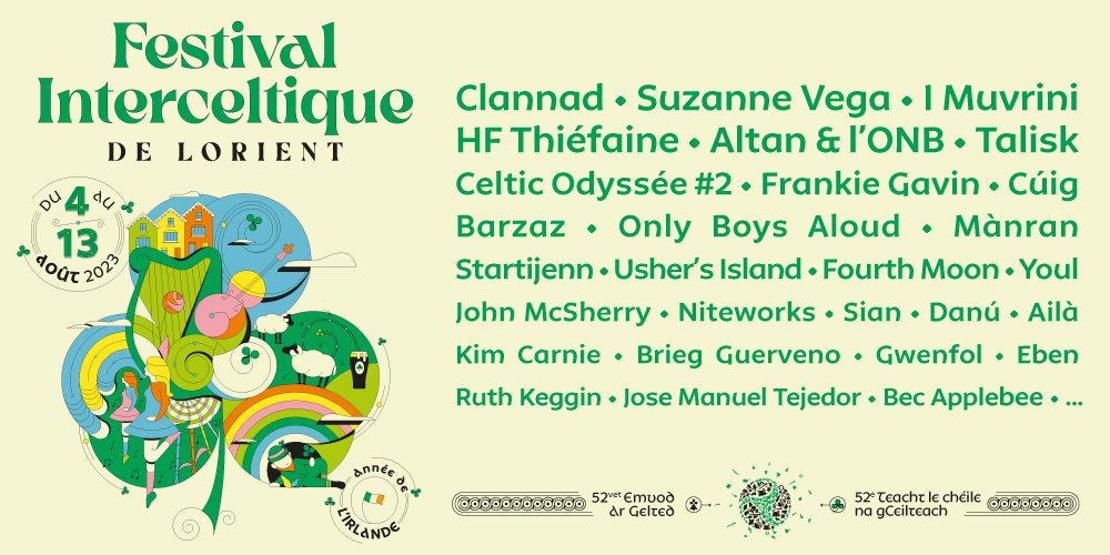 [Prog2023☘️] Découvrez plus d'une quarantaine de noms programmés au FIL 2023, année de l'Irlande 🤩 La billetterie en ligne ouvrira le 7 février ! Plus d'infos 👉 bit.ly/3urKS2X #interceltique23 #lorient #bretagne