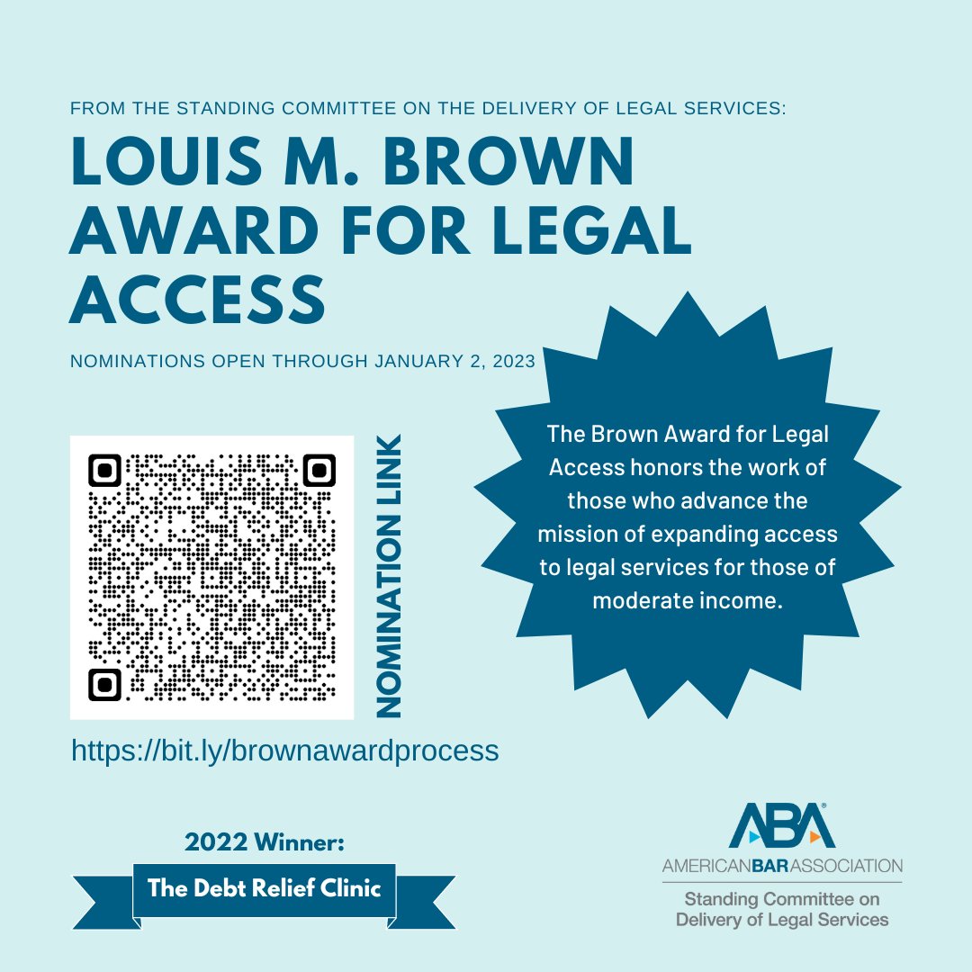 Have you submitted your nomination for the Brown Award, due January 2 - get those in before you enjoy the end of the year holiday season! americanbar.org/groups/deliver…