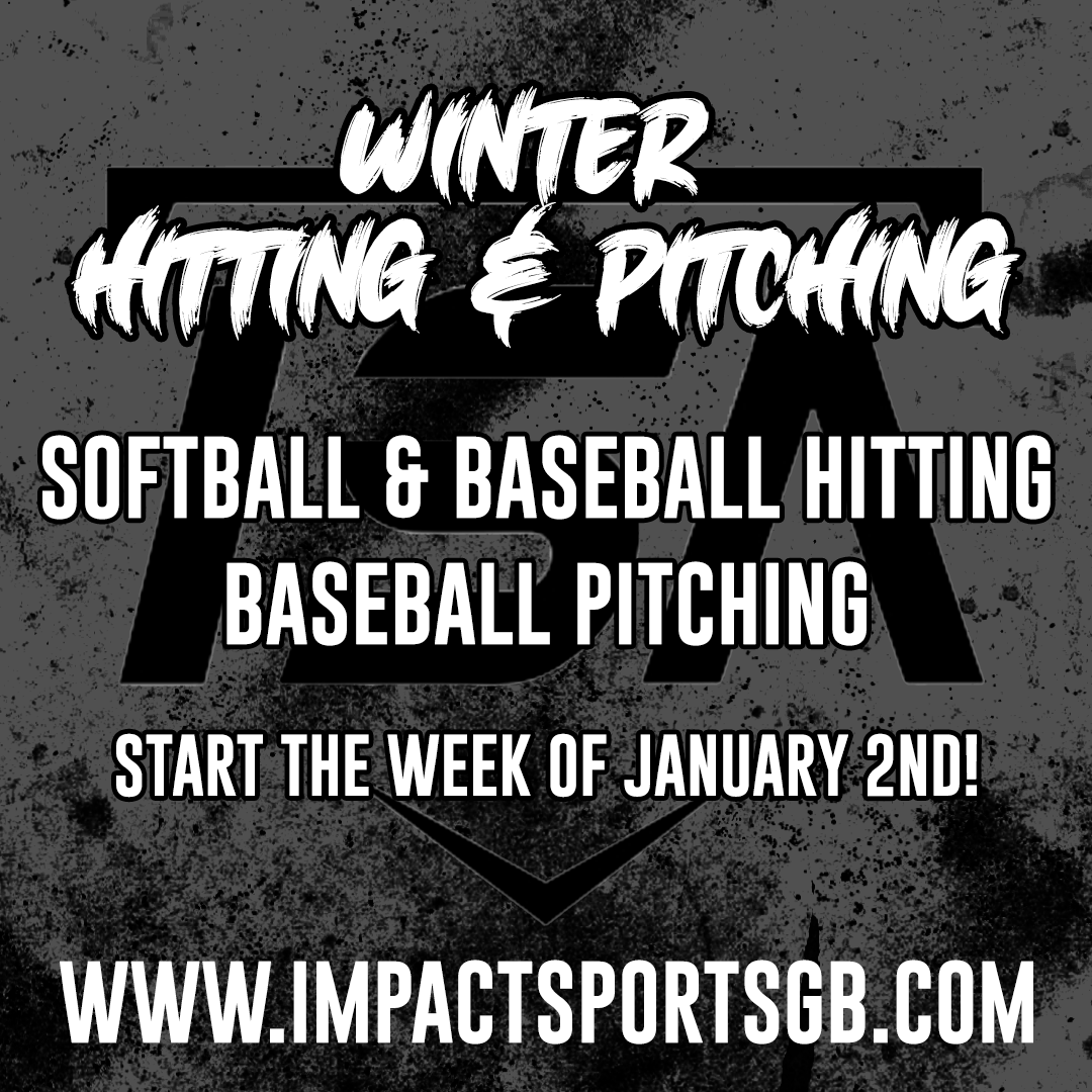 ImpactSportsGB's tweet photo. Winter Hitting and Pitching Programs start the week of January 2nd!

Softball &amp; Baseball Hitting - M/Tu/We/Th Sessions

Baseball Pitching - Fri Sessions

#ISAproud #2023Training #MakeAnImpact #Baseball #Softball #Hitting #Pitching https://t.co/6vDTrTc3oJ