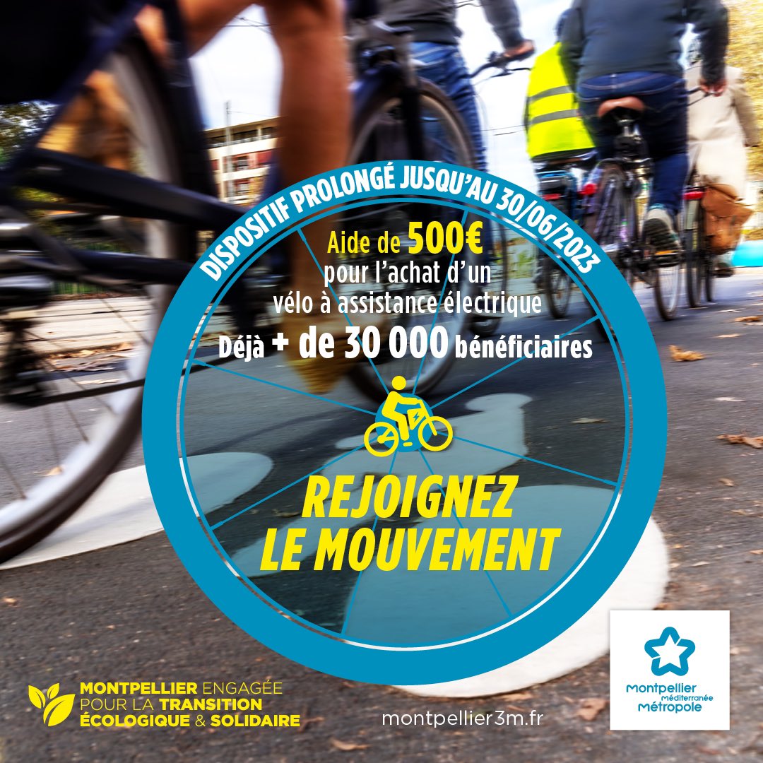 MDelafosse's tweet photo. La prime à 500 euros pour l’acquisition d’un vélo à assistance électrique est prolongée à juin 2023. Comme des milliers d’habitants et d’habitantes de la métropole, faites le choix du vélo ↗️pouvoir d’achat, ↘️émission de co2, 💪pour la santé. https://t.co/J1Lqceiun3