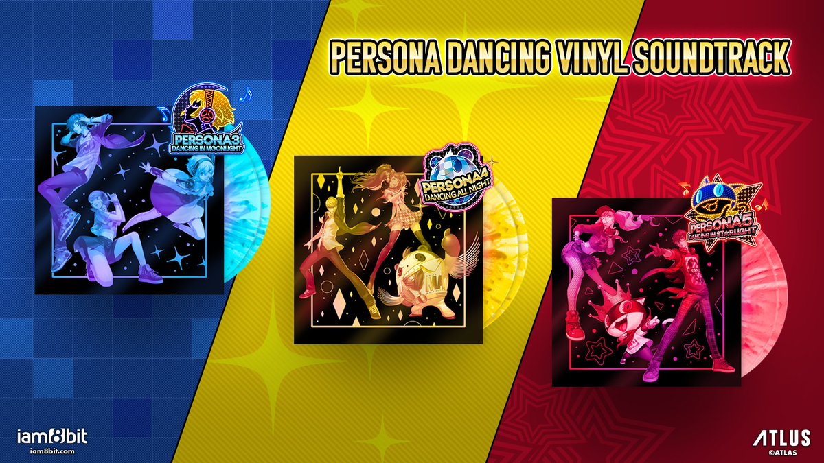 iam8bit's tweet photo. Get ready to get GROOVY! 🕺
 
Introducing the Persona Dancing Vinyl Collection:
 
🪩 Persona 3: Dancing in Moonlight
💃Persona 4: Dancing All Night
🎭Persona 5: Dancing in Starlight
 
Plus, a bundle with all 3! Preorders open December 8th. 
 
https://t.co/frJ5a0QyhR https://t.co/4tMHzOwn1G