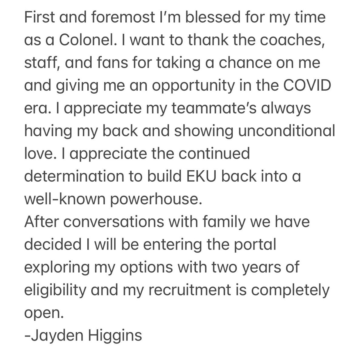 JaydenHiggins3's tweet photo. True Freshman: 29 catches, 394 yards, 3 touchdowns. 
True Sophomore: 58 catches, 757 yards, 10 touchdowns. 
6’4 210lb’s
Recruitment open
2 years of eligibility Let’s work https://t.co/A0SPj6eHoj