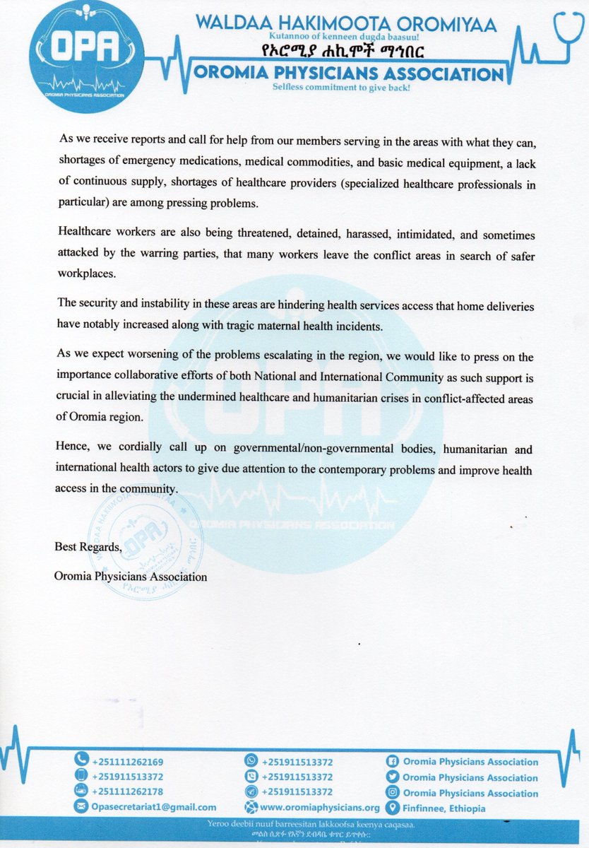 oromiaphysician's tweet photo. Open Letter to International and National Humanitarian Health Actors and Community on war affected areas in Oromia
https://t.co/8gkHYHgRMj https://t.co/Ii7wugBECp