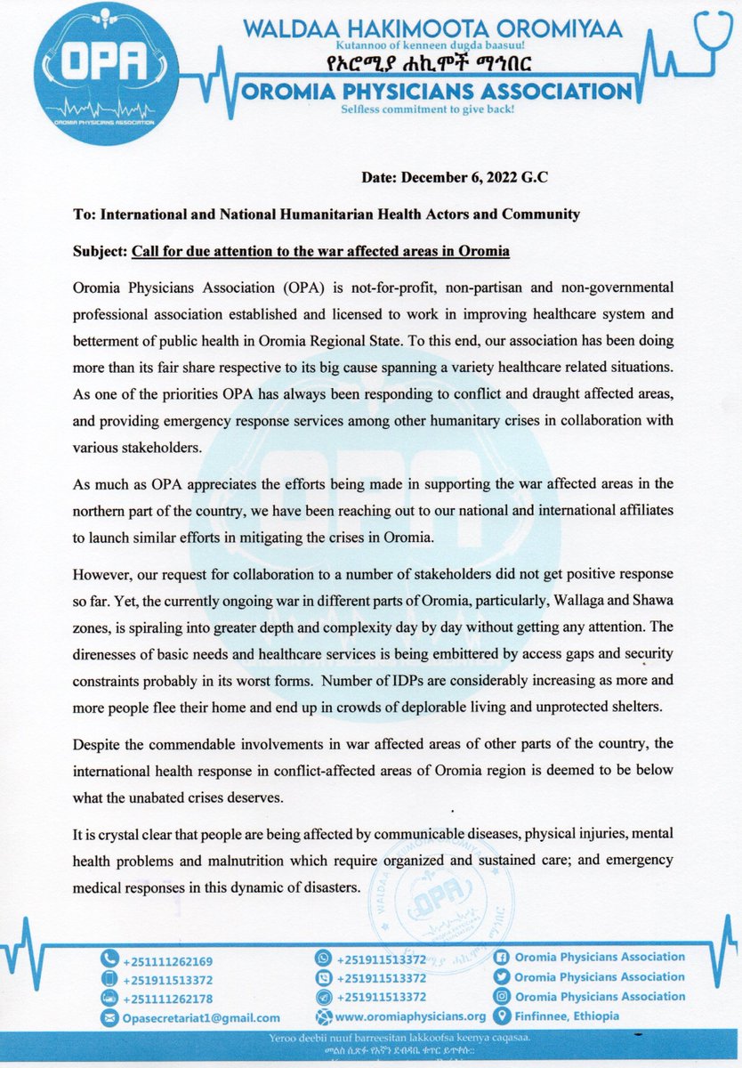 oromiaphysician's tweet photo. Open Letter to International and National Humanitarian Health Actors and Community on war affected areas in Oromia
https://t.co/8gkHYHgRMj https://t.co/Ii7wugBECp