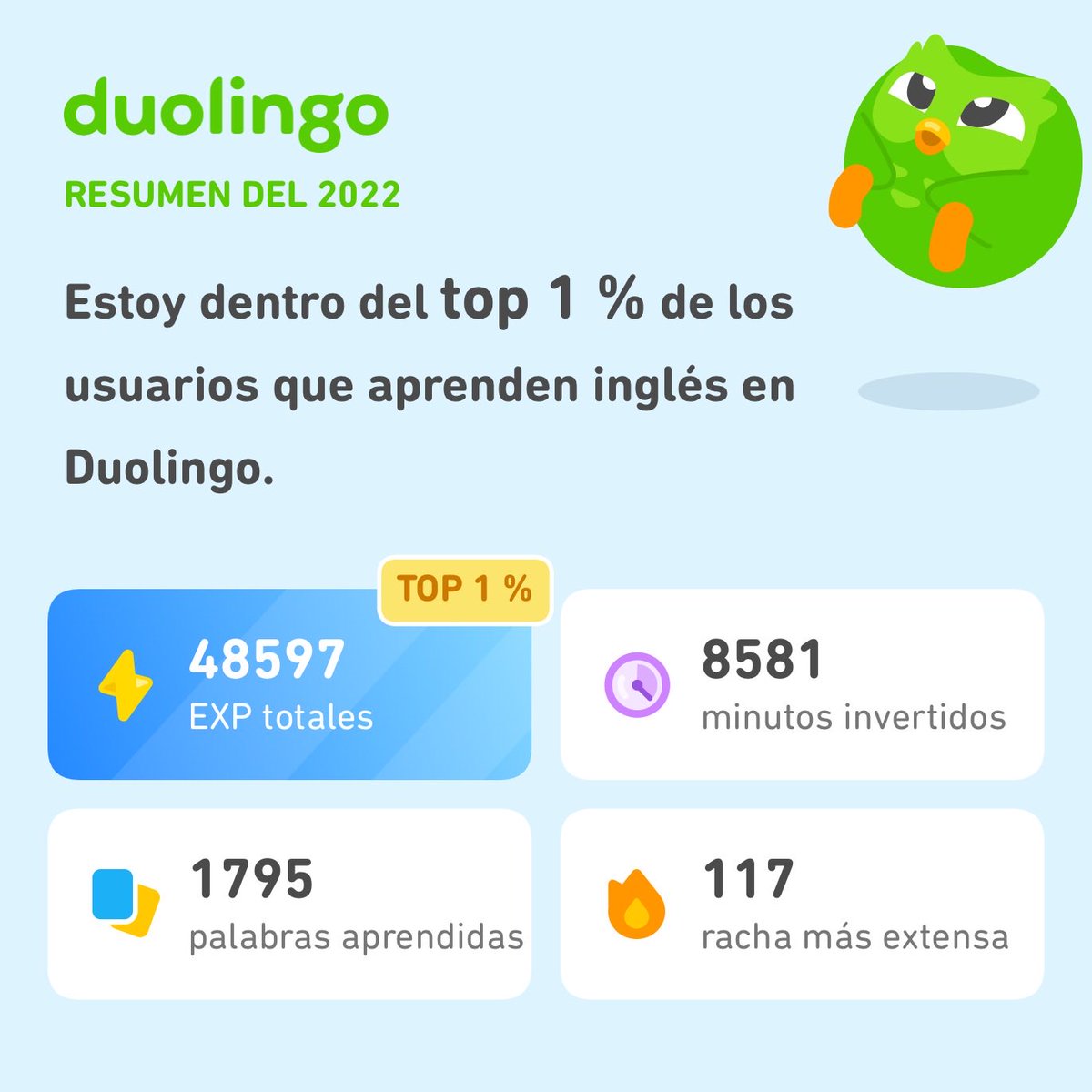 mihernandez2's tweet photo. ¡Miren todo lo que aprendí en Duolingo este 2022! ¿Qué tal ustedes? #Duolingo365 https://t.co/B5qMTcAHhj