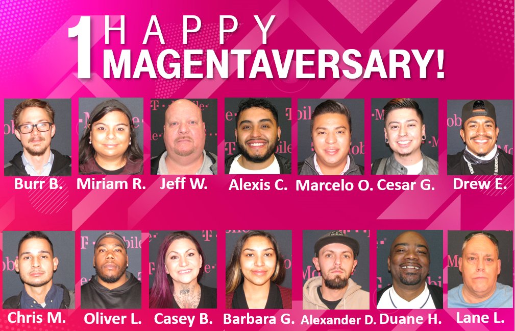 team505menaul's tweet photo. Milestone Magentaversary Alert! Cheers to one year for these PhenoMenaul teammates! They make us #famousforexperience every day! https://t.co/VmVmyszLnI