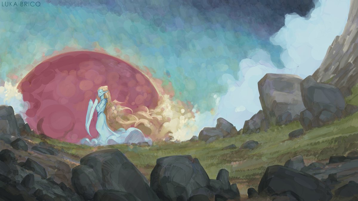 My previous #HumanArtist post did insanely well, but i am sick right now, so best i can do is a fever dream induced WIP.
Seriously considering doing more funky landscapes.