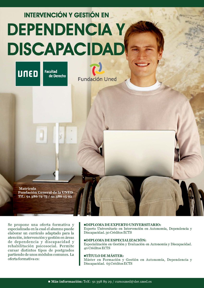 cursouned's tweet photo. Programa modular Intervención Gestión #Dependencia y #Discapacidad 
Más información https://t.co/btC8uIle7o
#CursoOnline Curso bonificable por #FUNDAE
Matrícula hasta el 15 de diciembre de 2022 https://t.co/ZnyFAu3Rvj