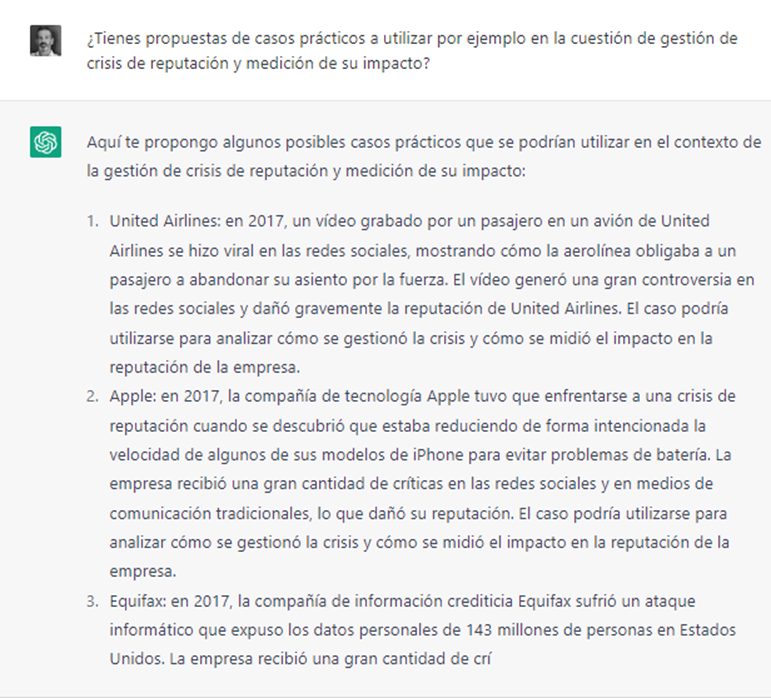 NewsReputation's tweet photo. ChatGPT, ayúdame a diseñar una asignatura sobre Métricas online para la reputación. Dame los temas, dame el esquema del tema, dame casos prácticos. Me los da. Y no está mal planteado. Los casos prácticos son buenos. https://t.co/se4Tq9YYU1
